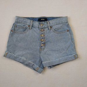 Aero Women's Mom Short Button Fly Light Wash Denim Casual Size 2